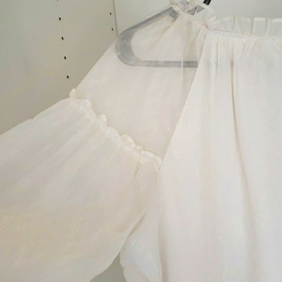 Classic CUPIO off white sparkle lace sheer ruffle long sleeve blouse - Picture 11 of 15